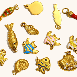 Dingran in acciaio inox 18K placcato oro serie oceano con conchiglia di pesce fascino geometrico e ciondolo per gioielli - Product Image 2