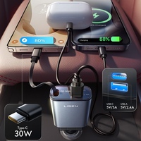 LISEN Chargeur de voiture rétractable pour iPhone Gestion des câbles 72W Alimentation rapide USB C pour iPhone 17 16 15 Pro Max Plus Air