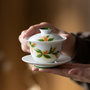 Hand Painted Osmanthus Three Piece Gaiwan Porcelain <b>Tea</b> Bowl With Lid Kung Fu <b>Tea</b> <b>Set</b> Household Use - Product Image 1