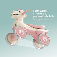 Trottinette à quatre roues pour enfants dinosaure, 1-3 ans, en EVA, voiture d'équilibre, à pousser au pied, nouveau style