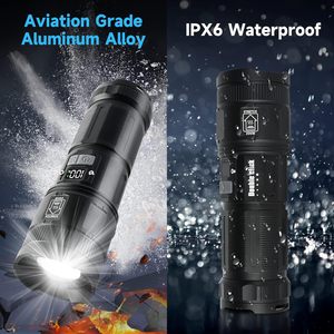 ขายส่งไฟฉายเลเซอร์/p50/p90 ไฟ LED สำหรับภายนอกอาคาร แสงแรง อลูมิเนียม กันน้ำ สว่างมาก พร้อมหน้าจอดิจิตอล สีขาว - Product Image 4