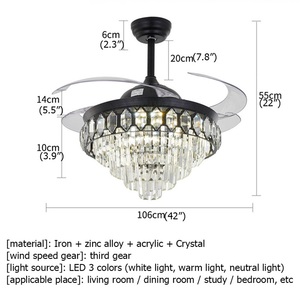 Ventilador <span class=keywords><strong>de</strong></span> araña sin aspas, lámpara <span class=keywords><strong>de</strong></span> <span class=keywords><strong>techo</strong></span> LED <span class=keywords><strong>de</strong></span> lujo moderna con Control remoto, color negro - Product Image 5