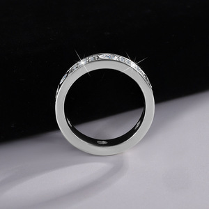 Anillos de Plata S925, Anillo de Eternidad de Lujo <span class=keywords><strong>con</strong></span> <span class=keywords><strong>Tres</strong></span> Hileras de Diamantes Moissanite, Anillo de Compromiso y Boda para Mujer y Hombre - Product Image 4