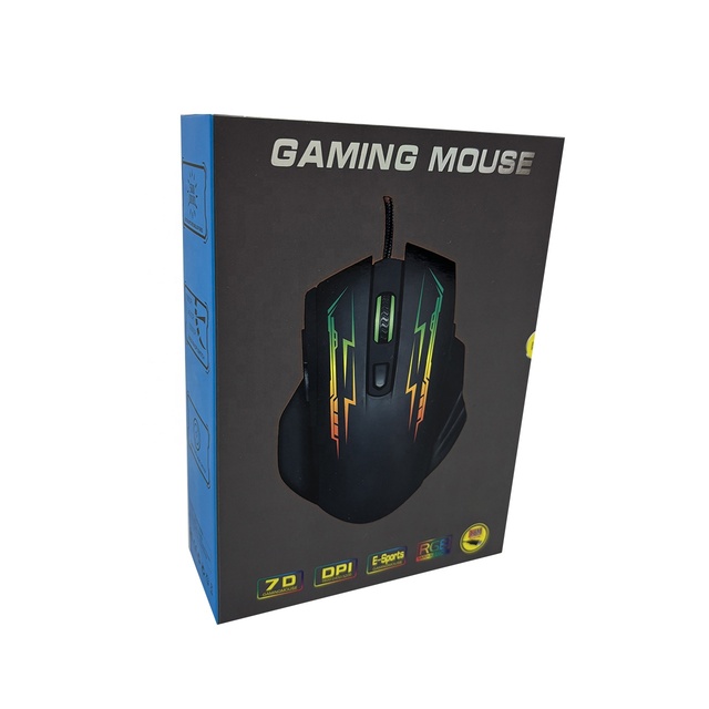 Custom Design Men's Competition Gaming Mouse Gift Box Template Blue Color Box with Plastic Hanger