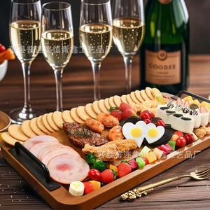 Qingxin Wooden Serving <b>Tray</b> Rectangular With Handles For <b>BBQ</b> Steak Pizza Party Food Display - Product Image 3