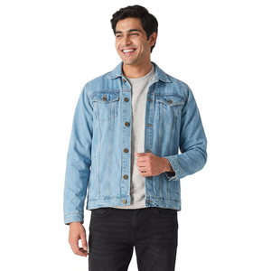 New Winter Fashion Solid Blue <b>Men's</b> Casual Denim <b>Jacket</b> in Large Size 100% Cotton Stand Collar Personality Touch Canvas Fabric - Product Image 1