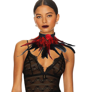 Collar <span class=keywords><strong>de</strong></span> Plumas con Rosas Rojas Góticas, Accesorio <span class=keywords><strong>de</strong></span> Disfraz para Cosplay <span class=keywords><strong>de</strong></span> Vampiro y Teatro - Product Image 1