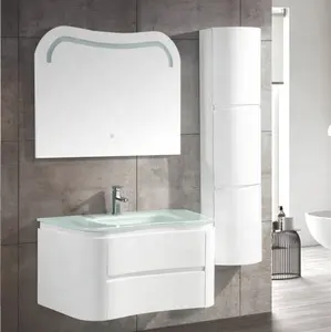 Móveis hangzhou design moderno arco pvc banheiro vanity com espelho led