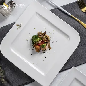 Unique Square Shape Plain White Customized Print Logo Restaurant Hotel Porcelain Dinner Serving Plate For Catering