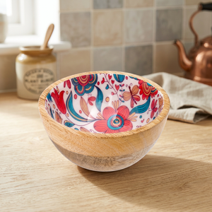 Grand bol en bois fait à la main, pour servir des monnaie colorées - Product Image 2
