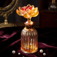 Frasco de Perfume Redondo de Lujo con Tapa de Flor y Cristal, Personalizable, Recargable, Vacío, para Regalo, Decoración del Hogar, con Rayas Costeras Grabadas y Talladas
