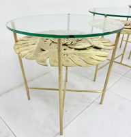 Ensemble de tables basses de luxe en verre feuille avec base en laiton cuivré, tables d'appoint rondes contemporaines pour salon et hôtel