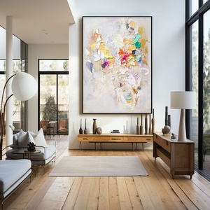 Peinture à l'huile texturée minimaliste encadrée, art mural artisanal pour la décoration de salons d'hôtels haut de gamme - Product Image 6