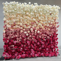 Panel Kain Dinding Bunga Mawar Sutra Pink 8*8 FT Kustom, Latar Belakang Bunga Buatan 5D untuk Pernikahan, Hari Valentine, Hari Ibu