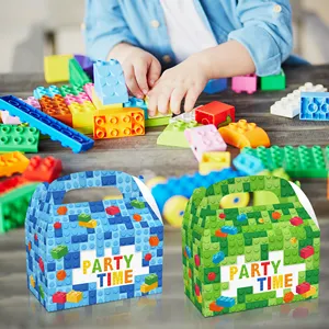 DD180 Building Blocks Theme Double Side Design Treat Boxes Paper Gift Cake Goodies Box for kids birthday party