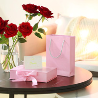 Coffret et Sac Cadeau en Papier Rose Magnétique avec Ruban, Logo Personnalisé, pour Emballage de Vêtements