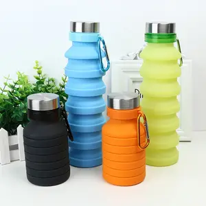 硅胶可重复使用便携式轻质可折叠水瓶便携式防漏运动水瓶带不锈钢扭帽