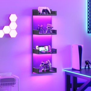 Modern <strong>Floating</strong> Wall <strong>Shelves</strong> with LED Light, White 4 Tier <strong>Floating</strong> <strong>Shelf</strong> Wall Mounted for Storage, <strong>Black</strong> Vertical Display Stand - Product Image 6