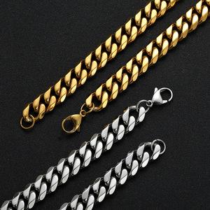 Chaîne cubaine à six pans de 12 mm, style Hip Hop, en acier inoxydable plaqué sous vide, avec fermoir mousqueton, large, Tanjing - Product Image 3