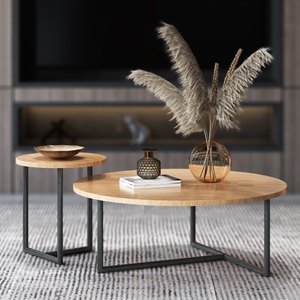 Mesa de Centro Redonda de Madera Maciza Nórdica con Estructura de Hierro, Diseño Moderno, Ligero y Minimalista, Muebles para Sala de Estar, Apartamento Pequeño - Product Image 1