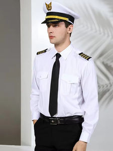 Herren Sommer Luftfahrt Uniform Kapitän Arbeits hemd Weiß Langarm Kurzarm <span class=keywords><strong>Pilot</strong></span> Cadet Uniform Shirt - Product Image 3