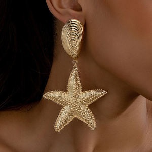 2024新着ファッション卸売金属幾何学イヤリングトレンディ幾何学五芒星ヒトデ18kゴールドドロップダングルイヤリング - Product Image 1