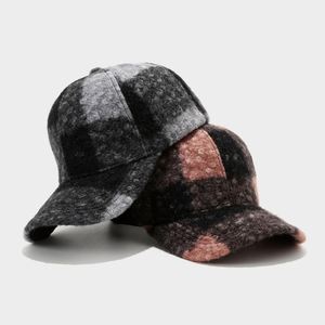 Arrival Autumn Winter Furry Baseball Cap Outdoor Casual Thickened Warm Windproof Cap Stitching Plaid Fuzzy Sports <b>Hat</b> - Product Image 3