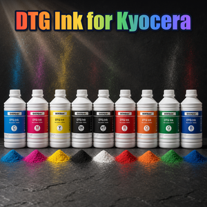 หมึกพิมพ์ DTG 9 สี CMYK ORG น้ำเงิน เขียว ขาว สำหรับหัวพิมพ์ Kyocera คุณภาพสูง บรรจุ 1000 มล. จำหน่ายจากโรงงาน - Product Image 1
