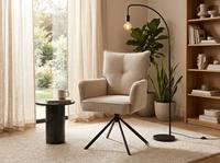 Fauteuils d'appoint pivotants en velours côtelé beige avec dossier ailé et siège à ressorts ensachés, base métallique rotative à 360°, chaise de loisirs en gros