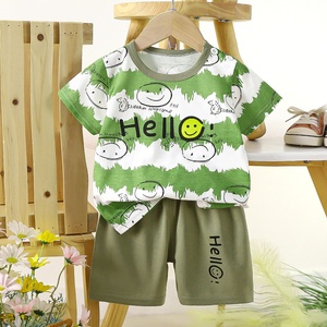 Conjunto de Camiseta de Manga Corta y Pantalones Cortos de Algodón Puro para Niños, Unisex, Verano, Estampado de Dibujos Animados, Ropa para Bebés, Venta al Por Mayor - Product Image 3