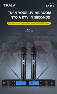 TRAIS KV666 High Fidelity High Reduction Karaoke Microphones Professional Singing Mic 2 Channels KTV Wireless Microphone