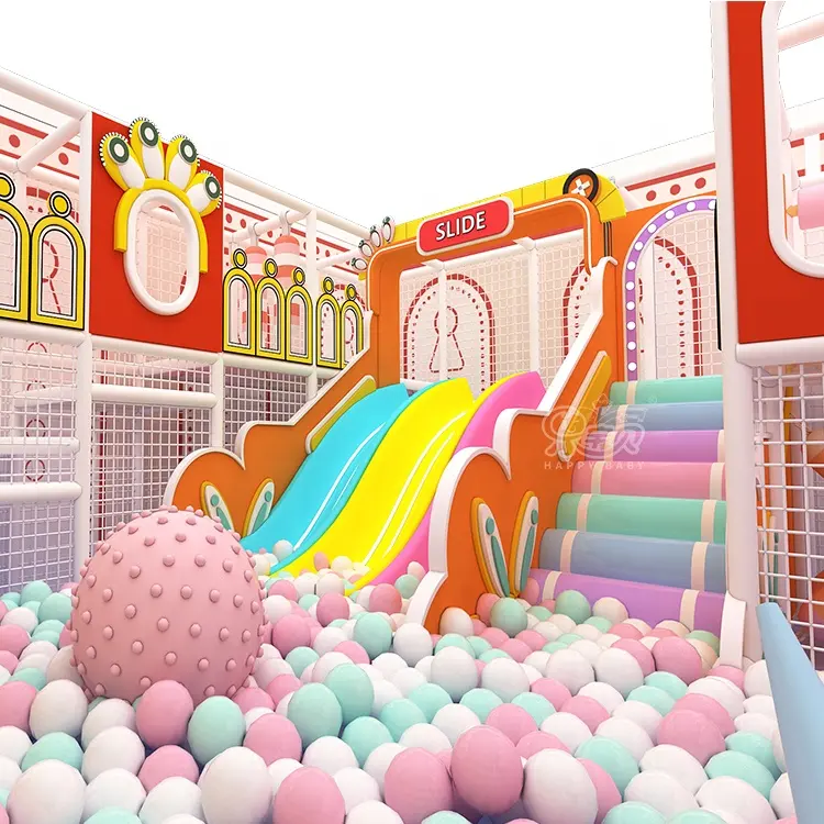 Preschool Candy Theme Playground Indoor Child Kids Soft Play Ground Equipment Commercial With Ball Pool Slides For Restaurant