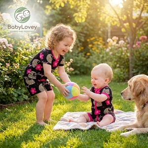 Babylovey OEM ODM, ensemble de pyjamas assortis pour filles, logo personnalisé, couleur douce, viscose de bambou, imprimé floral et <span class=keywords><strong>dessin</strong></span> animé - Product Image 2