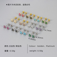 Anting-anting tusuk bunga zirkon warna-warni untuk wanita, perhiasan tindik helix kuningan, grosir, custom