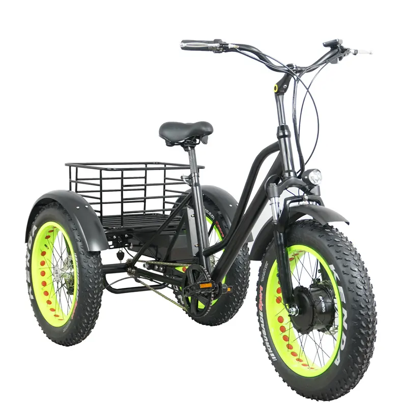 uwant 20 Inch Triciclo Electric Trike Motor Fat Tire 3 Wheel E Bike Tricycle Three Wheels Adult Cargo Electric Bike With Basket