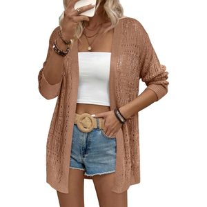 FOXA Womens Crochet Cardigan Long Sleeve Open Front Boho Knit Cover Up Summer Lightweight Sheer <b>Layered</b> <b>Top</b> - Product Image 1
