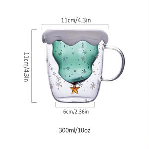 Vente en gros 300ml Tasse à souhaits de Noël Tasses en forme d'arbre de Noël <span class=keywords><strong>Verres</strong></span> à boire à <span class=keywords><strong>double</strong></span> <span class=keywords><strong>paroi</strong></span> avec couvercle bonhomme de neige Père Noël - Product Image 3