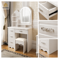 HarmTai Coiffeuse de style européen avec miroir arqué LED, tabouret rembourré et grand rangement