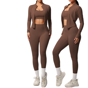 Abbigliamento sportivo da donna abbigliamento sportivo da palestra Yoga Run da ginnastica 3 pezzi set di abbigliamento a maniche lunghe giacca con cerniera XS XL traspirante - Product Image 4