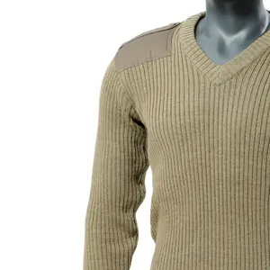 Taktischer Pullover Khaki für V-Ausschnitt und lange Ärmel mit gestricktem Acryl Sicherheits-Jumpover Pullover