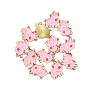 Abalorios de aleación de zinc con forma de cerdo rosa para hacer pulseras, 17,5x18 mm, acabado con efecto de goteo de aceite, F0121 - Product Image 3