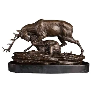 Escultura de bronze de veado personalizada para decoração de animais quadrados de jardim ao ar livre durável de alta qualidade