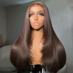 单节5X5高清蕾丝闭合假发巧克力棕色分层直发穿去无胶假发生人发 - Product Image 1