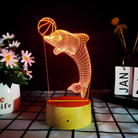 Lampe à Led en Acrylique 3D avec Base en Grain de Bois pour la Maison Veilleuse pour Enfant Cadeau d'Anniversaire Lampe de Chevet Petite Lumière de Maison