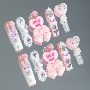 ชุดเล็บอะคริลิครูปหัวใจแบบฝรั่งเศสทำมือเป็นมิตรต่อสิ่งแวดล้อมชุดตกแต่งการ์ตูนน่ารักขายส่ง - Product Image 5