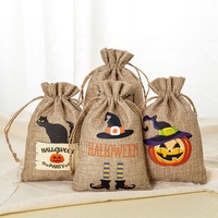 Sac pochette d'emballage cadeau Halloween en jute personnalisé en gros avec cordon de serrage pour Halloween