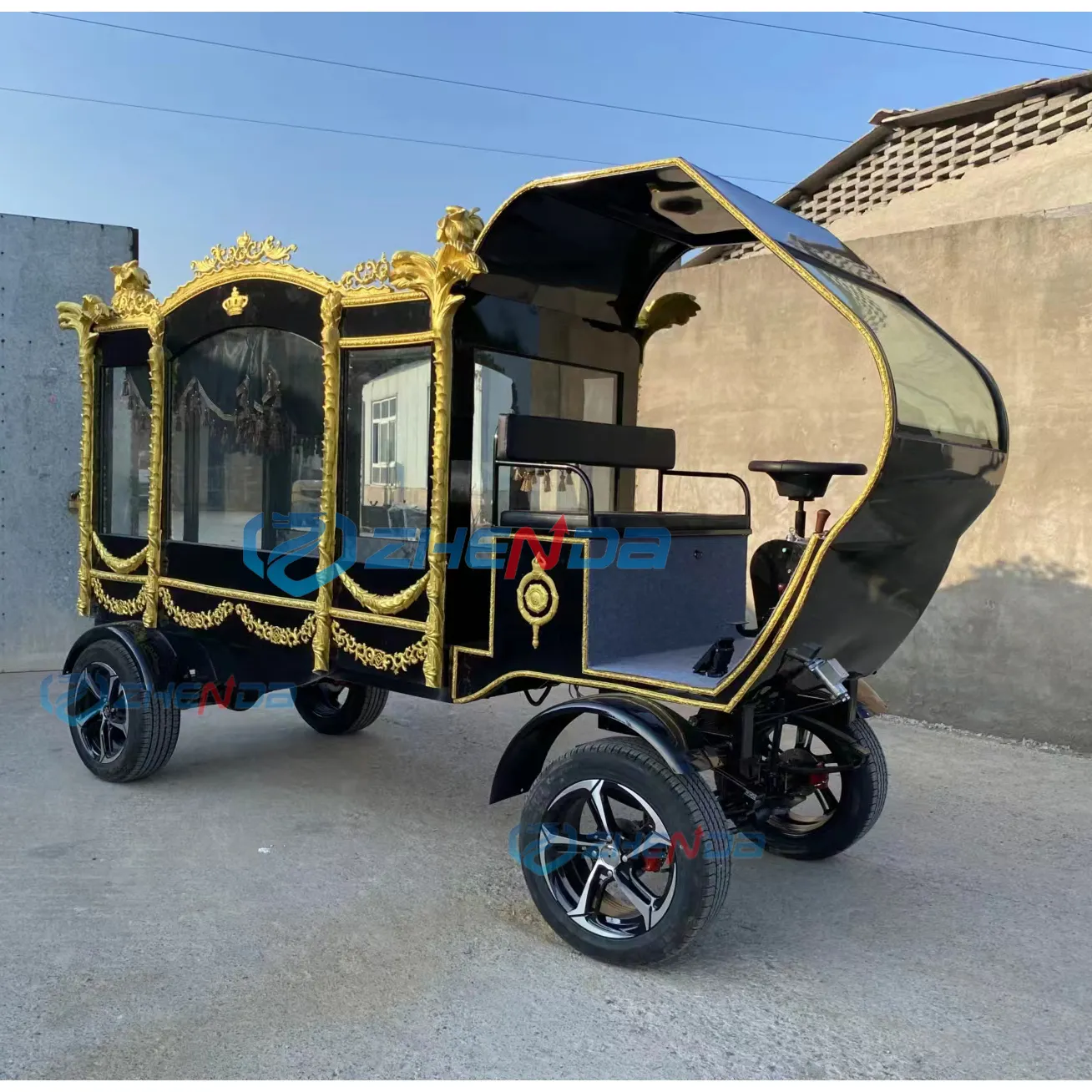 अनुकूलित और अद्वितीय नवीनतम रेट्रो घोड़ा शव गाड़ी/शादी घोड़ा शव गाड़ी/इलेक्ट्रिक काले सोने से ढकी अंतिम संस्कार कार