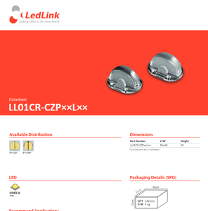 Conjunto de Lentes LED PMMA para Bañador de Pared y Ventana de la Serie CZP de LedLink Optics LL01CR-CZP03115L52 con Alta Transmitancia para Iluminación LED - Product Image 2