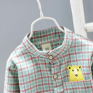 ชุดเสื้อผ้าเด็กแฟชั่นคุณภาพสูง ชุดเซ็ตเสื้อเชิ้ตลายสก็อตและกางเกงขายาวสำหรับเด็กผู้ชาย ชุด 2 ชิ้น - Product Image 2