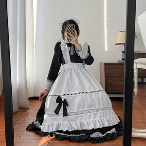 Maid Costume Long Sleeve Dress With Apron Women Cosplay Anime Outfit Plus Size Black White Lace Detail - Product Image 4